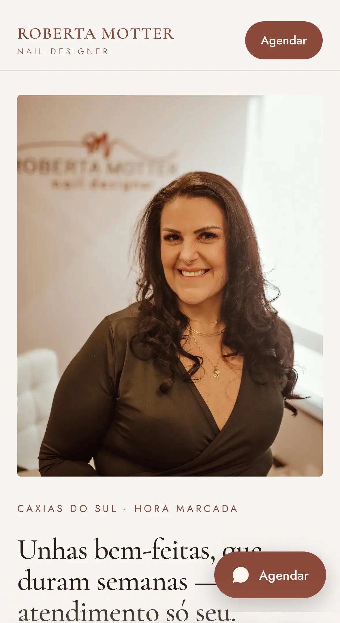 Site Roberta Nail Designer no celular